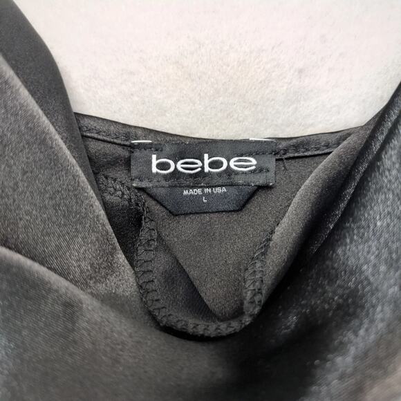 Vtg Y2K Bebe Black Satin Slip Maxi Dress Sz L Spaghetti Straps Babydoll Evening - Picture 3 of 10